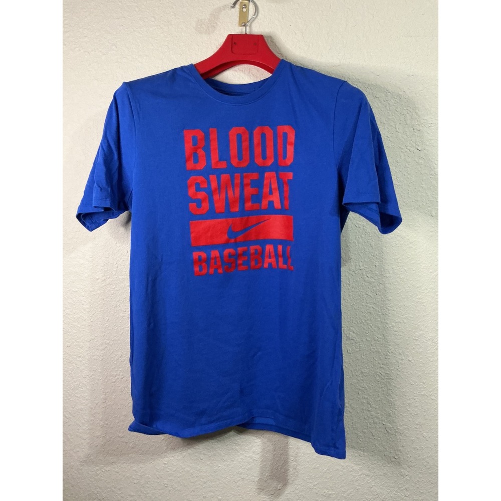 Nike Mens XL Blue Blood Sweat Baseball Dri-FIT Athletic Cut Graphic T-Shirt